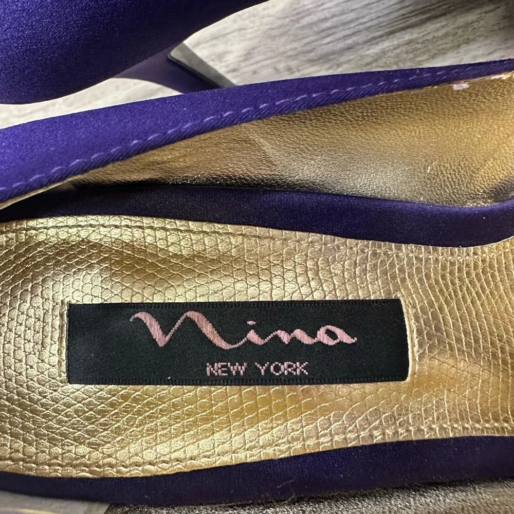 Nina Deep Purple Forbes Grape Luster Satin Peep Toe Bow Formal Heels Size 8